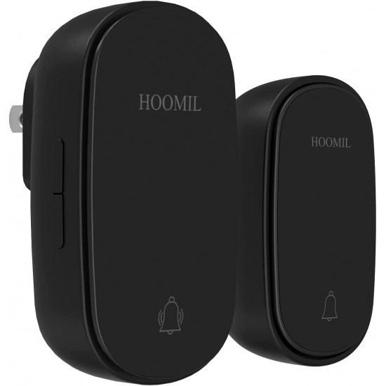HOOMIL Electric door bells,wireless doorbell,Self-Powered Wireless Doorbell，Model: 07,No battery required.IP67 waterproof rating. (Black1+1)
