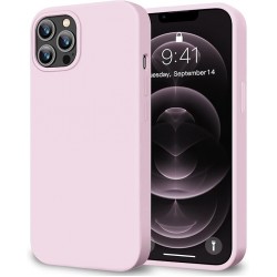 HOOMIL Case for iPhone 12 and iPhone 12 Pro 6.1-Inch, Silky-Soft Touch Silicone, Drop Protection, Anti-Scratch, Shockproof Phone Cover (Soft Microfiber Lining) - Light Pink