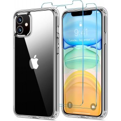 HOOMIL for iPhone 11 Case with 2-Pack Tempered Glass Screen Protector Film, Non-Yellowing, Drop Protection, Transparent Hard Back Anti-Scratch Phone Cover (6.1-Inch) - Crystal Clear