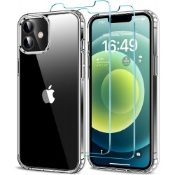 HOOMIL for iPhone 12/iPhone 12 Pro Case with 2-Pack Tempered Glass Screen Protector Film, Non-Yellowing, Drop Protection, Anti-Scratch Transparent Hard Back Phone Cover (6.1-Inch) - Crystal Clear