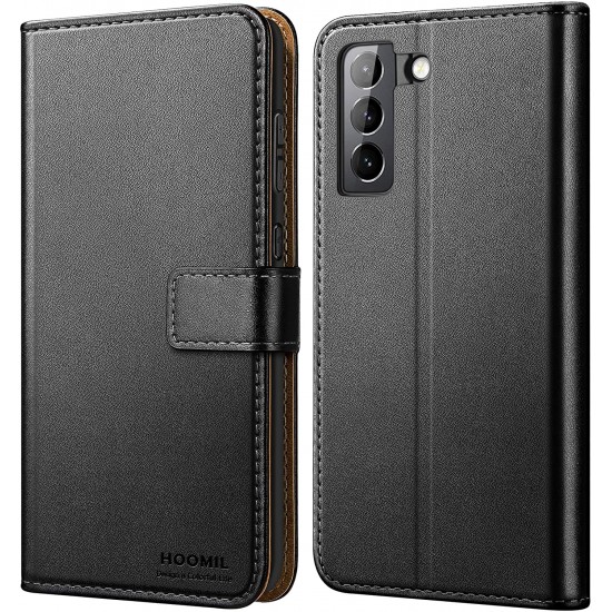 HOOMIL Samsung S21 Case, Samsung Galaxy S21 Case, Leather Flip Wallet Cover for Samsung S21 Phone Case (Black)