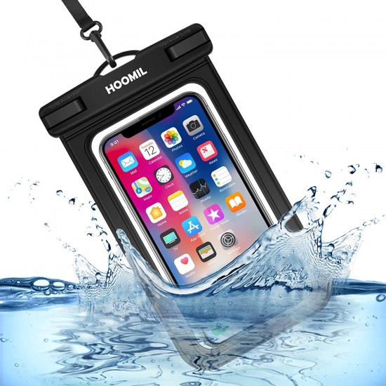 HOOMIL Universal Waterproof Case, IPX8 Waterproof Phone Pouch Dry Bag Compatible for Samsung Galaxy Note 10/9/A30/A20/A10/A50/A70/iPhone XR/XS/X up to 6.5 inches - Black