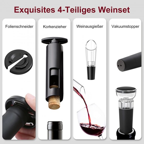 Hoomil Wine Bottle Opener Set, 4-Piece Wine Opener Set, Professional Corkscrew for Wine with Foil Cutter, Vacuum Wine Stopper and Wine Pourer Hoomil Wine Bottle Opener Set, 4-Piece Wine Opener Set, Professional Corkscrew for Wine with Foil Cutter, Vacuum Wine Stopper and Wine Pourer