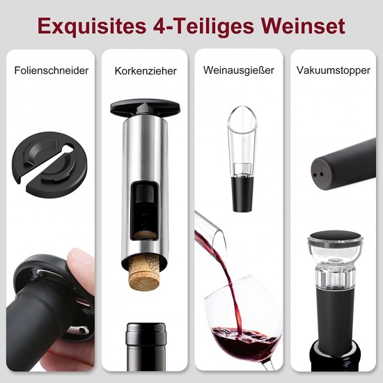 HOOMIL Wine Opener, Multifunctional 4-Piece Set, Manual Bottle Opener/Corkscrew, Vacuum Stopper, Pourer Spout and Foil Cutter HOOMIL Wine Opener, Multifunctional 4-Piece Set, Manual Bottle Opener/Corkscrew, Vacuum Stopper, Pourer Spout and Foil Cutter