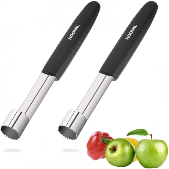 HOOMIL Premium Apple Corer - Easy to Use and Clean, Stainless Steel Apple Core Remover with Serrated Slice and Rubber Handle, Remover Tool for Apples & Pears, 2 Pack