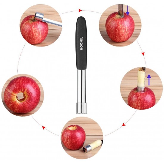 HOOMIL Premium Apple Corer - Easy to Use and Clean, Stainless Steel Apple Core Remover with Serrated Slice and Rubber Handle, Remover Tool for Apples & Pears, 2 Pack