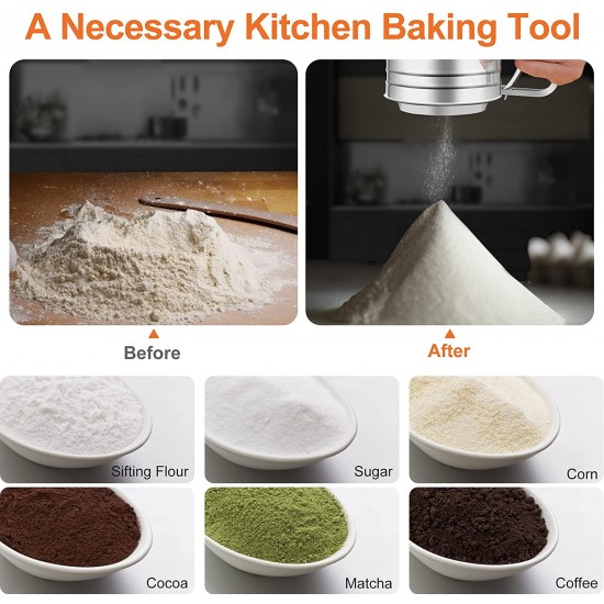 HOOMIL Flour Sifter, Baking Stainless Steel Flour Sieve Cup, 5 Cup with Hand Press Design, Mesh Crank Baking Sifter with 3 Layers Mesh Sieve Kitchen Cooking for Sugar, Flour and Coffee Powder HOOMIL Flour Sifter, Baking Stainless Steel Flour Sieve Cup, 5 Cup with Hand Press Design, Mesh Crank Baking Sifter with 3 Layers Mesh Sieve Kitchen Cooking for Sugar, Flour and Coffee Powder
