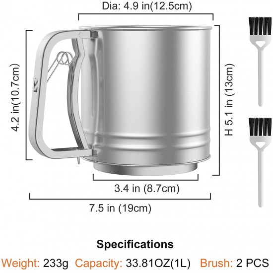 HOOMIL Flour Sifter, Baking Stainless Steel Flour Sieve Cup, 5 Cup with Hand Press Design, Mesh Crank Baking Sifter with 3 Layers Mesh Sieve Kitchen Cooking for Sugar, Flour and Coffee Powder HOOMIL Flour Sifter, Baking Stainless Steel Flour Sieve Cup, 5 Cup with Hand Press Design, Mesh Crank Baking Sifter with 3 Layers Mesh Sieve Kitchen Cooking for Sugar, Flour and Coffee Powder