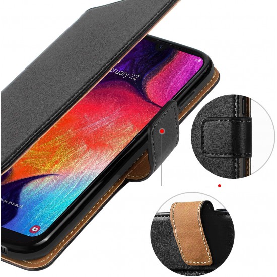 HOOMIL Compatible with Samsung A50 Case, Samsung A30S Case, Premium Leather Flip Wallet Phone Case for Samsung Galaxy A50/A30S Cover (Black)