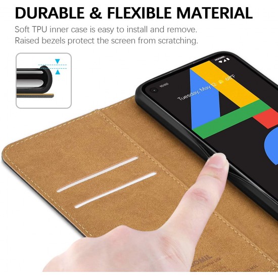 HOOMIL for Google Pixel 4A Case, Premium PU-Leather Flip Wallet Phone Case for Google Pixel 4A Cover (Black)
