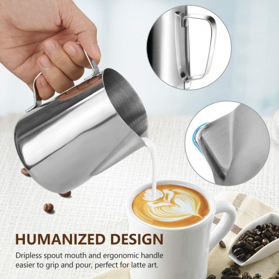 HOOMIL Milk Frothing Jug 350ml/600ml/900ml (12oz/20oz/32oz) Stainless Steel Milk Pitcher Cup Barista Milk Jug and Latte Decorating Art Pen for Making Coffee Cappuccino Frothing Milk Coffee Machine HOOMIL Milk Frothing Jug 350ml/600ml/900ml (12oz/20oz/32oz) Stainless Steel Milk Pitcher Cup Barista Milk Jug and Latte Decorating Art Pen for Making Coffee Cappuccino Frothing Milk Coffee Machine