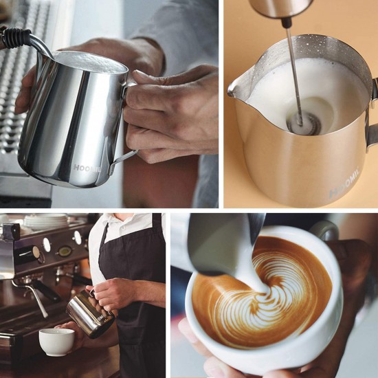 HOOMIL Milk Frothing Jug 350ml/600ml/900ml (12oz/20oz/32oz) Stainless Steel Milk Pitcher Cup Barista Milk Jug and Latte Decorating Art Pen for Making Coffee Cappuccino Frothing Milk Coffee Machine HOOMIL Milk Frothing Jug 350ml/600ml/900ml (12oz/20oz/32oz) Stainless Steel Milk Pitcher Cup Barista Milk Jug and Latte Decorating Art Pen for Making Coffee Cappuccino Frothing Milk Coffee Machine