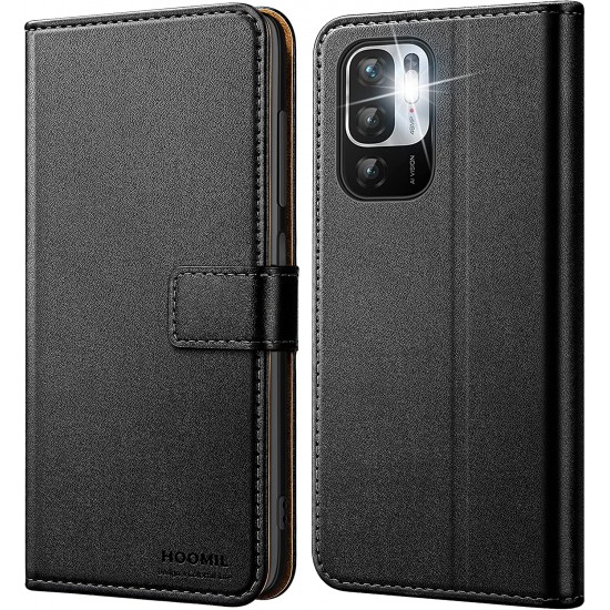 HOOMIL Premium PU Leather Wallet Case for Redmi Note 10 5G (Black)