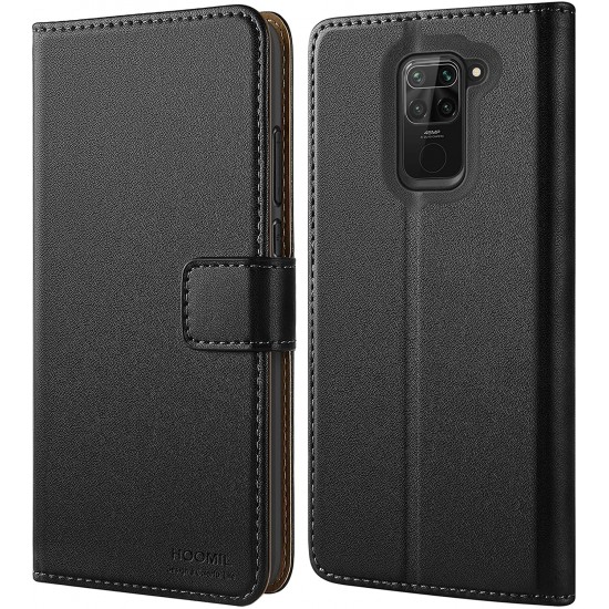 HOOMIL for Redmi Note 9 Case, Xiaomi Redmi Note 9 Case, Premium PU-Leather Flip Wallet Phone Case for Xiaomi Redmi Note 9 Cover (Black)