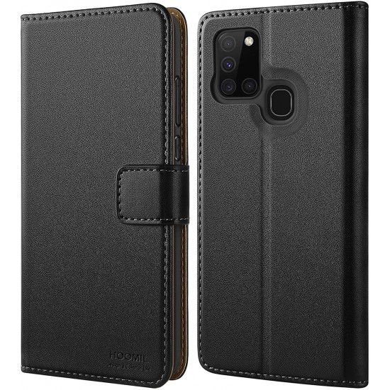 HOOMIL Samsung Galaxy A21s Case, Leather Wallet Book Flip Folio Stand View Cover for Samsung A21s Phone Case (Black)
