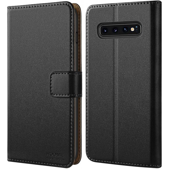 HOOMIL Samsung S10 Case, Samsung Galaxy S10 Case, Leather Flip Wallet Cover for Samsung Galaxy S10 Phone Case (Black)
