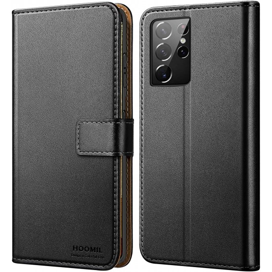 HOOMIL Samsung Galaxy S21 Ultra Case, Samsung S21 Ultra Wallet Case, PU Leather Flip Phone Cover with [Kickstand Feature] [Card Slots] for Samsung Galaxy S21 Ultra Phone Case, Black
