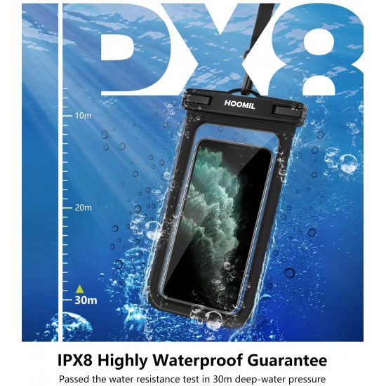 HOOMIL Universal Waterproof Case, IPX8 Waterproof Phone Pouch Dry Bag Compatible for Samsung Galaxy Note 10/9/A30/A20/A10/A50/A70/iPhone XR/XS/X up to 6.5 inches - Black