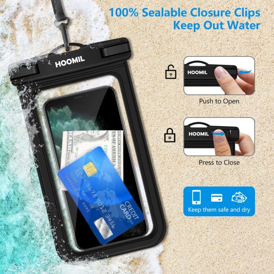 HOOMIL Universal Waterproof Case, IPX8 Waterproof Phone Pouch Dry Bag Compatible for Samsung Galaxy Note 10/9/A30/A20/A10/A50/A70/iPhone XR/XS/X up to 6.5 inches - Black