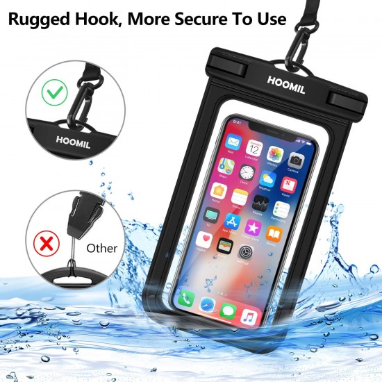 HOOMIL Universal Waterproof Case, IPX8 Waterproof Phone Pouch Dry Bag Compatible for Samsung Galaxy Note 10/9/A30/A20/A10/A50/A70/iPhone XR/XS/X up to 6.5 inches - Black