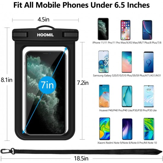 HOOMIL Universal Waterproof Case, IPX8 Waterproof Phone Pouch Dry Bag Compatible for Samsung Galaxy Note 10/9/A30/A20/A10/A50/A70/iPhone XR/XS/X up to 6.5 inches - Black HOOMIL Universal Waterproof Case, IPX8 Waterproof Phone Pouch Dry Bag Compatible for Samsung Galaxy Note 10/9/A30/A20/A10/A50/A70/iPhone XR/XS/X up to 6.5 inches - Black