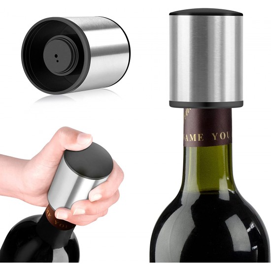 Wine Bottle Stopper, HOOMIL Stainless Steel Wine Stopper with Sealed Silicone Vacuum Wine Stopper for Wine Bottle - Silver