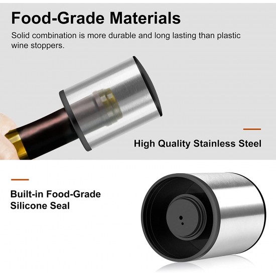 Wine Bottle Stopper, HOOMIL Stainless Steel Wine Stopper with Sealed Silicone Vacuum Wine Stopper for Wine Bottle - Silver Wine Bottle Stopper, HOOMIL Stainless Steel Wine Stopper with Sealed Silicone Vacuum Wine Stopper for Wine Bottle - Silver