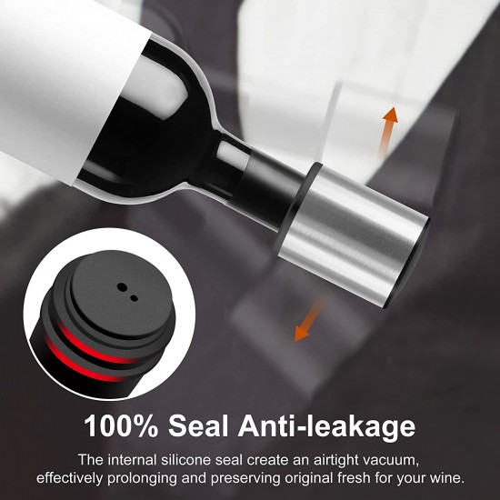Wine Bottle Stopper, HOOMIL Stainless Steel Wine Stopper with Sealed Silicone Vacuum Wine Stopper for Wine Bottle - Silver Wine Bottle Stopper, HOOMIL Stainless Steel Wine Stopper with Sealed Silicone Vacuum Wine Stopper for Wine Bottle - Silver